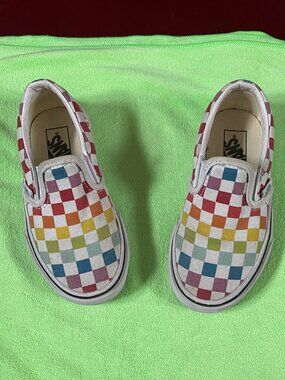 Kids Checkerboard Slip-On Vans Rainbow Colors Toddler US 11